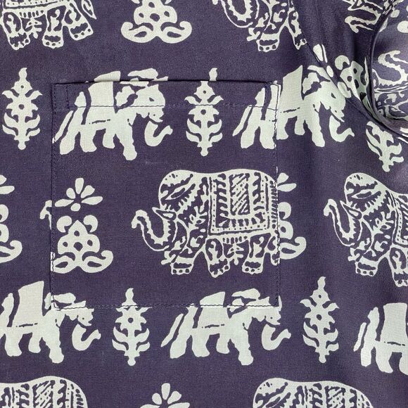 Lucky Brand Chiffon Short Sleeve Blouse Women's Small Blue Elephant Pattern Boho - Picture 4 of 13